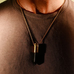 Black Agate & 24k Plated Brass Bullet Pendant + Chain