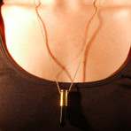 Black Agate & 24k Plated Brass Bullet Pendant + Chain