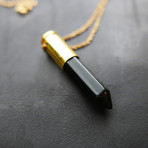 Black Agate & 24k Plated Brass Bullet Pendant + Chain