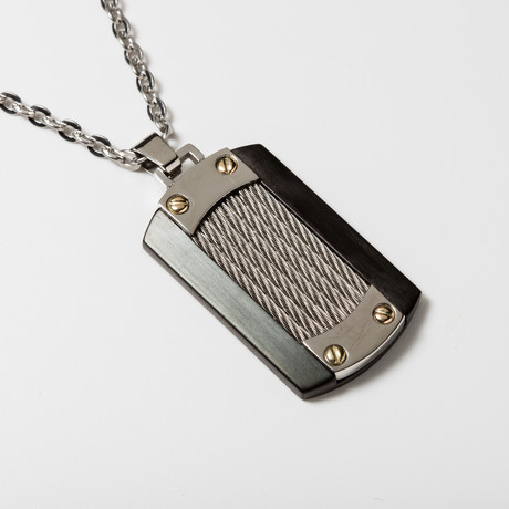 Dog Tag Pendant // Cable Inlay // 14K Gold Accents