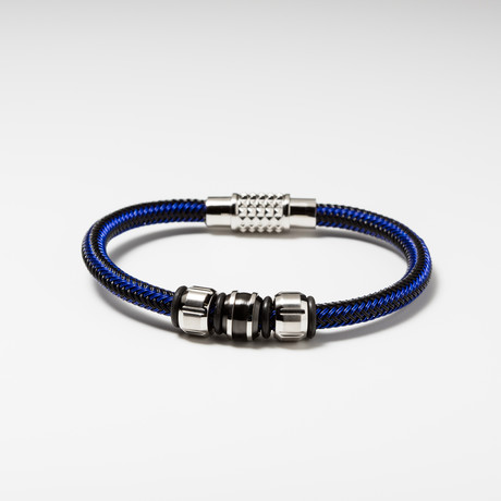 Stainless Steel Blue Corded Beaded Bracelet