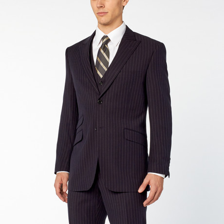 Pierre Noir // 3 Piece Pinstripe Classic Fit Suit // Navy (US: 34S)