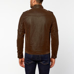 Faux Suede Moto Jacket // Brown (M)