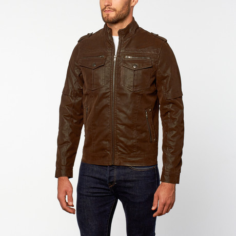 Faux Suede Moto Jacket // Brown (S)