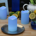 Blue Outdoor Flameless Pillar Candles // Set of 3