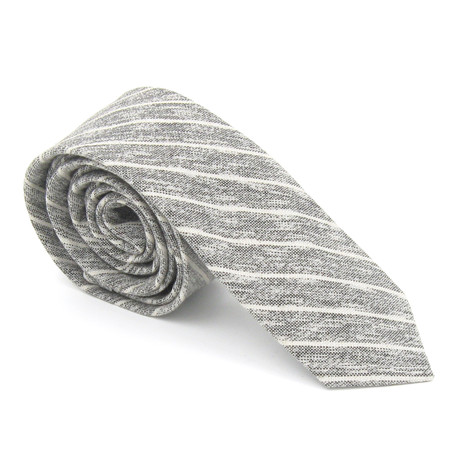 Skinny Tie // Grey + White Hazy Stripes