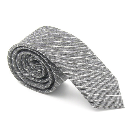 Skinny Tie // Grey + White Pinstripe