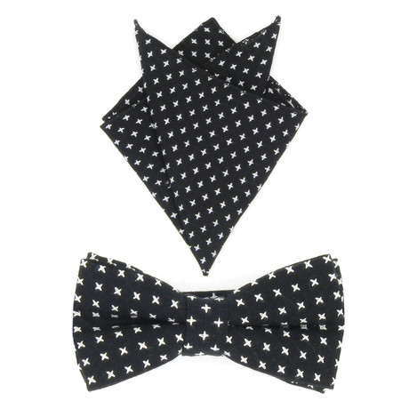 Bow Tie + Pocket Square Set // Black + White Stitches