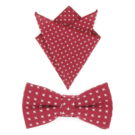 Bow Tie + Pocket Square Set // Red + White Stitches