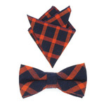 Bow Tie + Pocket Square Set // Navy + Orange Gingham