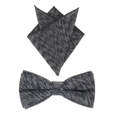 Bow Tie + Pocket Square Set // Black + Grey Hypnotize