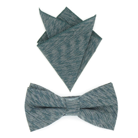 Bow Tie + Pocket Square Set // Emerald + Grey Hypnotize