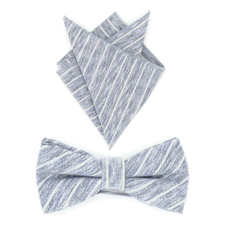 Bow Tie + Pocket Square Set // Light Blue + White Hazy Stripes