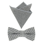 Bow Tie + Pocket Square Set // Grey + White Pinstripe