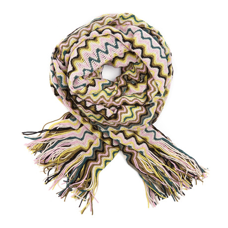 Missoni Knit Scarf // Green + Pink Chevron