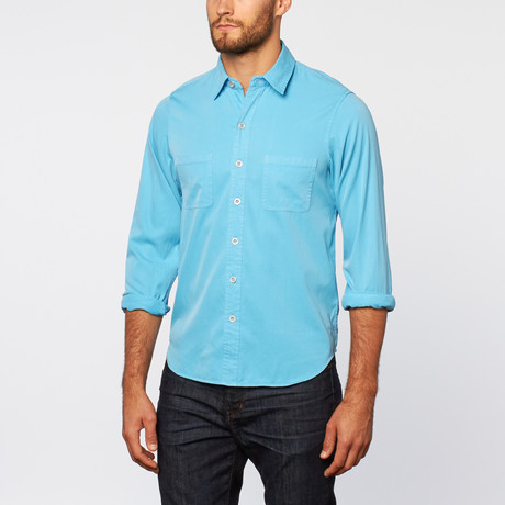Silk + Cotton Point Collar Shirt // Turquoise (S)