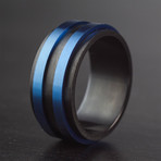 Two-Tone Stainless Steel Striped Brushed Finish Ring (Size 8)