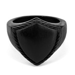 Crucible Black Plated Matte Stainless Steel Shield Ring (Size 8)