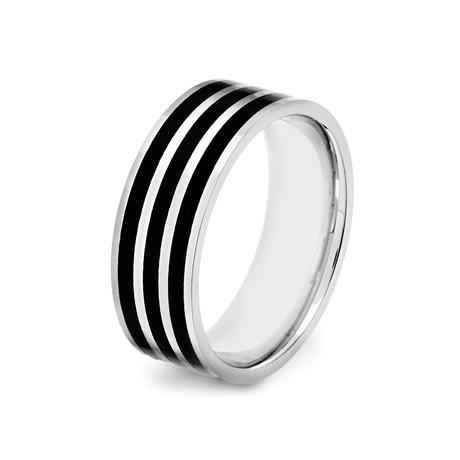 Crucible Stainless Steel Black Plated Stripe Ring (Size 8)