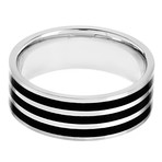 Crucible Stainless Steel Black Plated Stripe Ring (Size 8)