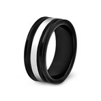 Stainless Steel Two-Tone Black Plated Polished Grooved Center Ring (Size 9)