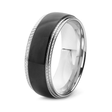 Blackplated Two-Tone Stainless Steel Comfort Fit Band Ring (Size 7)