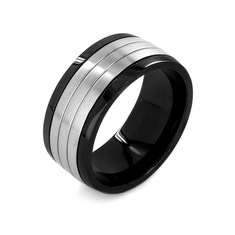 Blackplated and Brushed Stainless Steel Ring (Size 8)