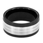 Blackplated and Brushed Stainless Steel Ring (Size 8)