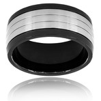 Blackplated and Brushed Stainless Steel Ring (Size 8)