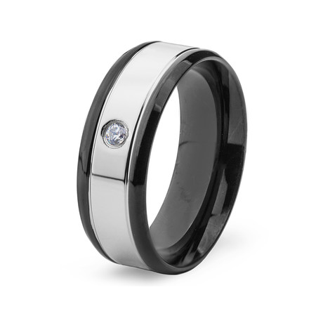 Men's Stainless Steel Blackplated and High Polished CZ Band Ring (Size 7)