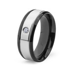 Men's Stainless Steel Blackplated and High Polished CZ Band Ring (Size 7)