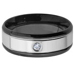 Men's Stainless Steel Blackplated and High Polished CZ Band Ring (Size 7)