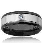 Men's Stainless Steel Blackplated and High Polished CZ Band Ring (Size 7)