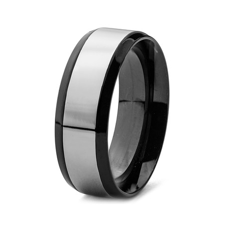 Men's Stainless Steel Blackplated and Polished Center Band Ring (Size 7)