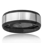 Men's Stainless Steel Blackplated and Polished Center Band Ring (Size 7)