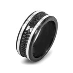 Crucible Stainless Steel Black Plated and Brushed Textured Ring (Size 8)