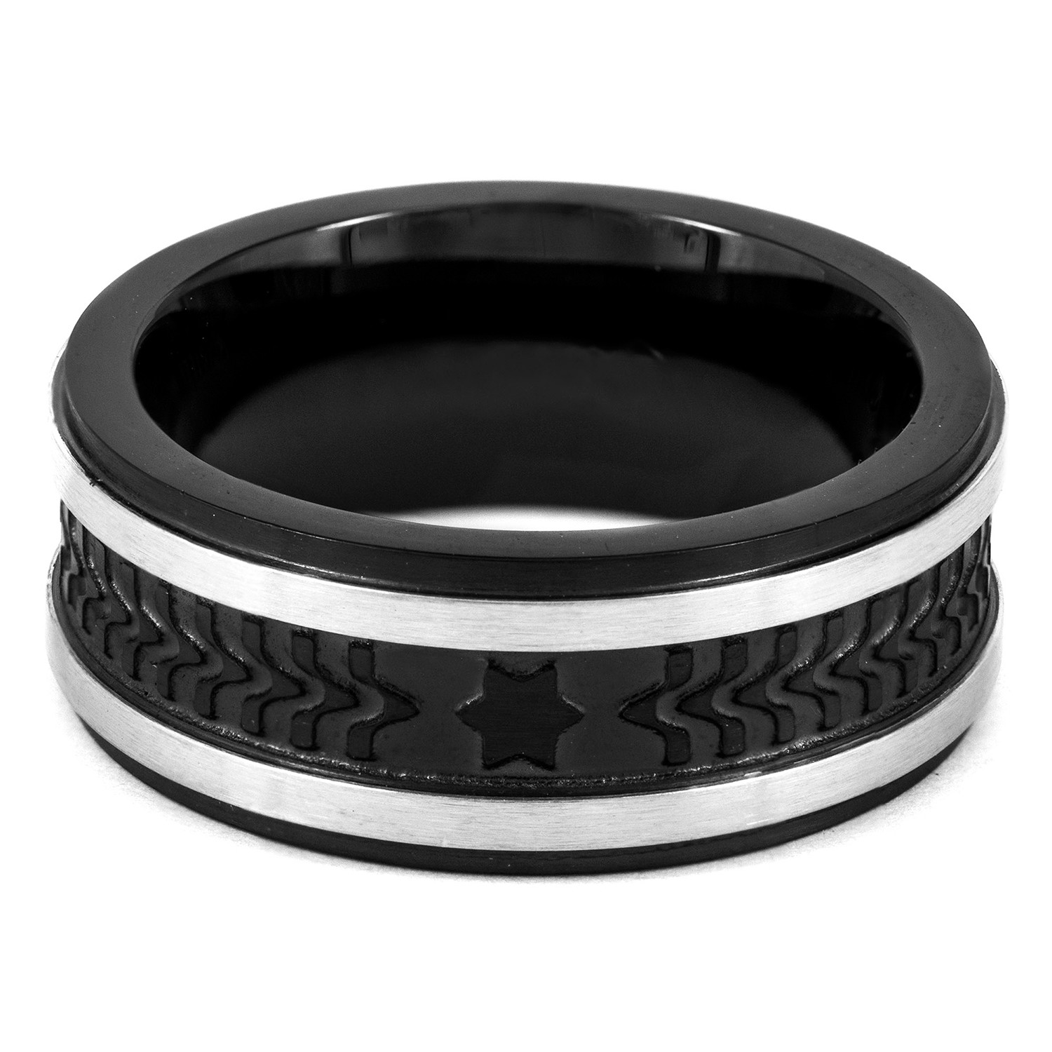 Crucible Stainless Steel Black Plated and Brushed Textured Ring (Size 8