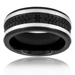 Crucible Stainless Steel Black Plated and Brushed Textured Ring (Size 8)