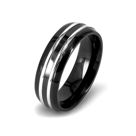 Stainless Steel and Black Plated Polished Ring (Size 8)