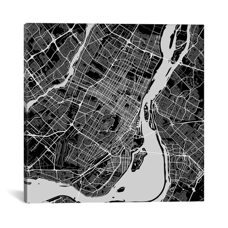 Montreal Urban Roadway Map // Black (18"L x 18''W)