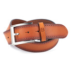 Casual Burnished Stitched Leather Flybelt // Cognac (40" Waist)