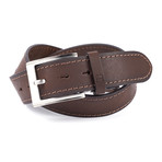 Casual Burnished Stitched Leather Flybelt // Brown (38" Waist)
