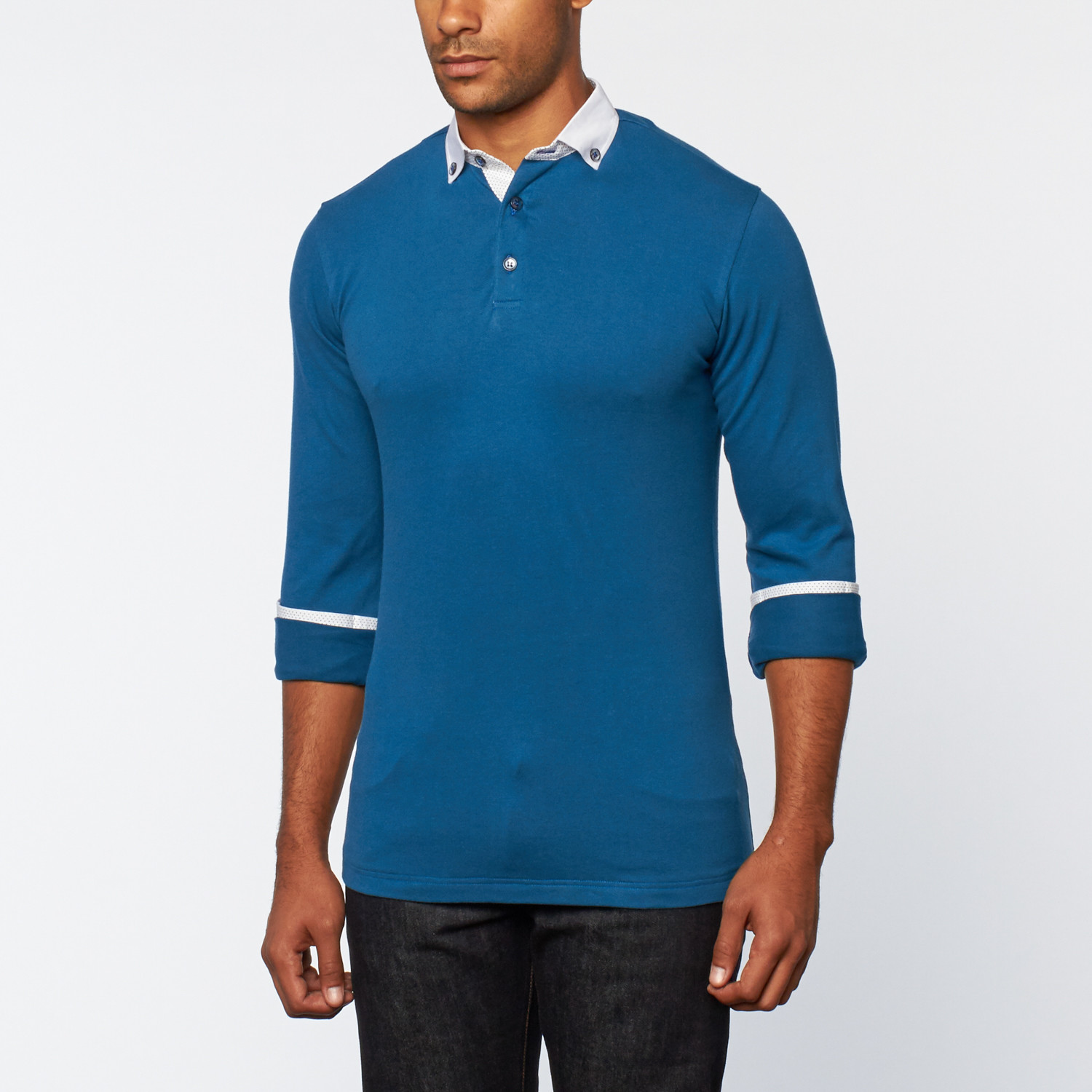 Long-Sleeve Polo Shirt // French Blue (S) - Perruzo - Touch of Modern