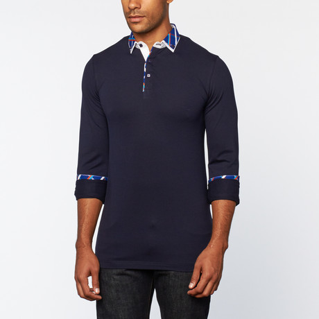 Perruzo // Long-Sleeve Polo Shirt // Navy (S)