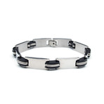 Stainless Steel Black Rubber Link Bracelet