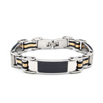 Stainless Three Toned Steel + Black & White Carbon Fiber Bracelet