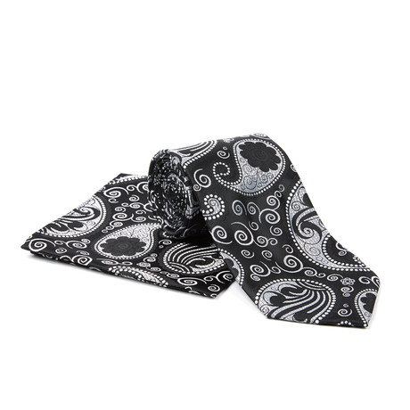 Tie + Hanky Set // Black Shaded Paisley