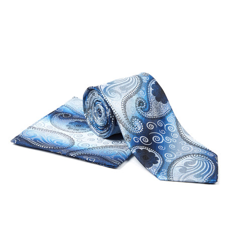 Tie + Hanky Set // Blue Shaded Paisley