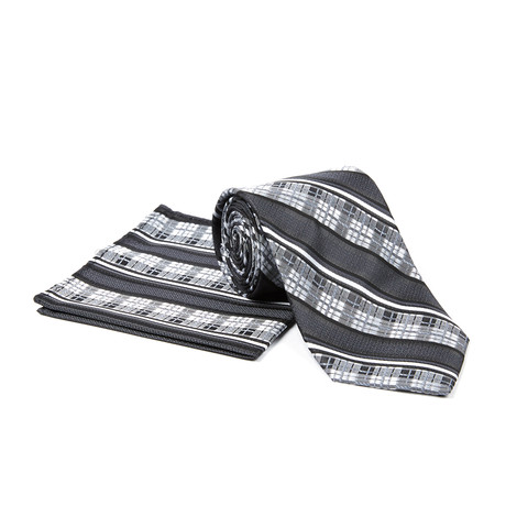 Tie + Hanky Set // Charcoal Plaid Stripe