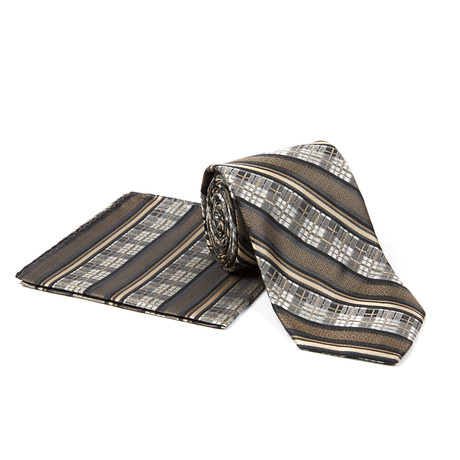 Tie + Hanky Set // Brown Plaid Stripe